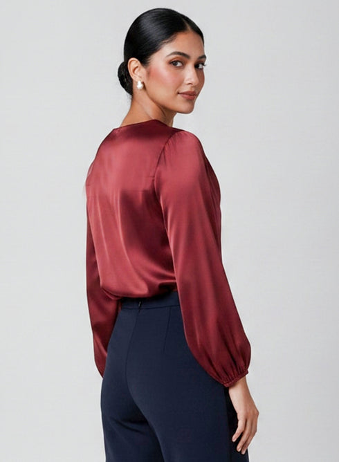 Maroon Long Sleeve Cowl Neck Top