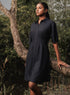 Blue Pleating Detail Cotton Midi Dress