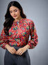 Long Sleeve Bold Red Floral Top