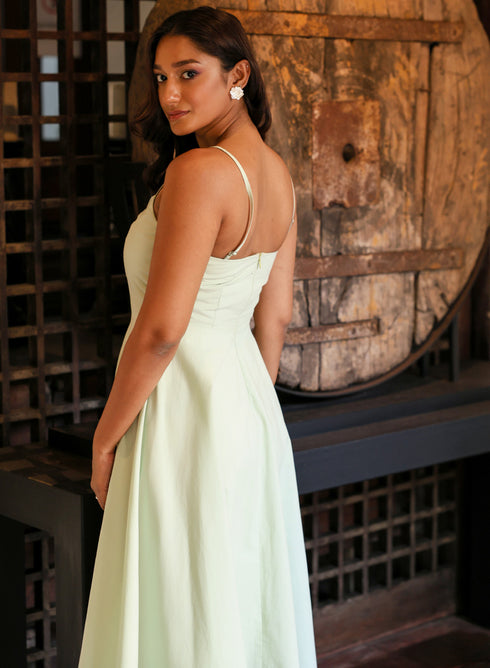 Deep V Neck Cotton Midi Dress Mint