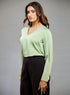 Satin Deep VNeck Light Green Top