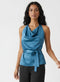 Cowl Neck Teal Blue Satin Top