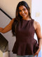 Brown Sleeveless Cotton Peplum Top