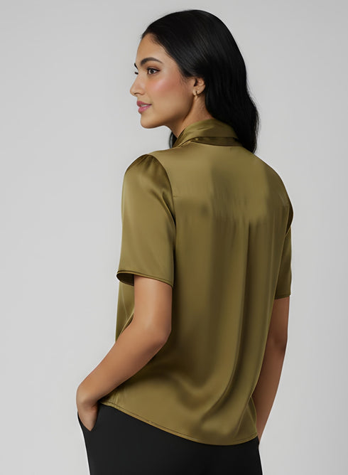 Gold Neck Tie Short Sleeve Top