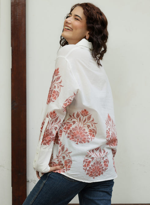Pink Border Oversized Block Print Shirt