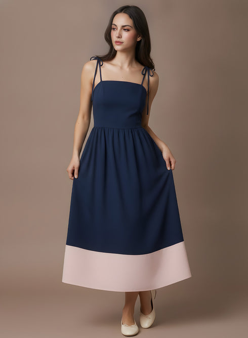 Navy Pink Border Detail Maxi Dress