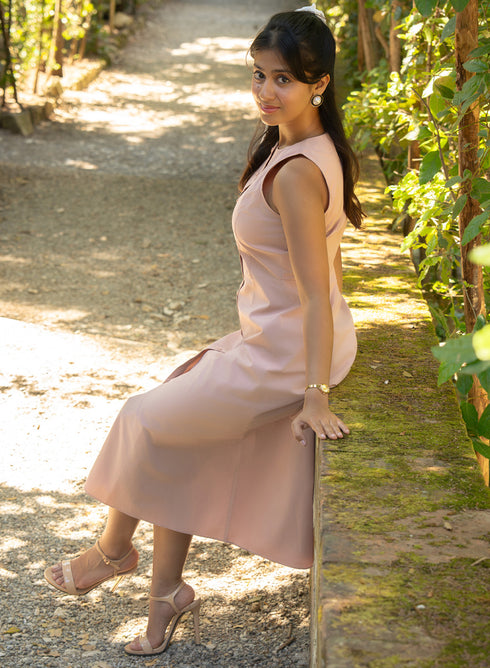 Dark Pink Front Buttoned Sleeveless Dress