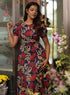 Printed Red Floral Short Sleeve Midi Dress