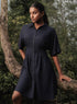 Blue Pleating Detail Cotton Midi Dress