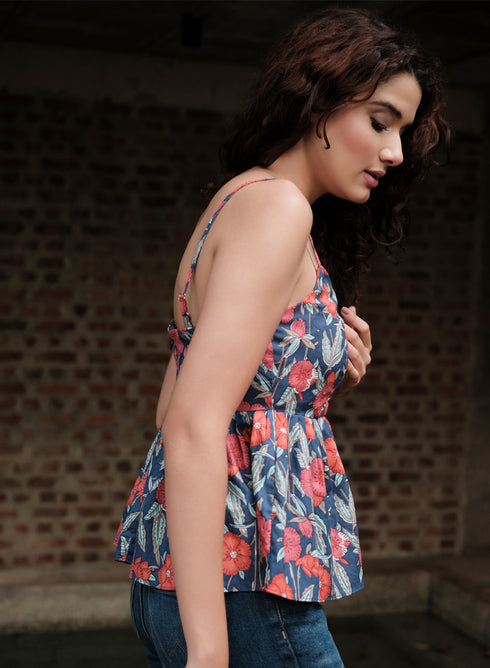 Floral Printed Strappy V Neck Top