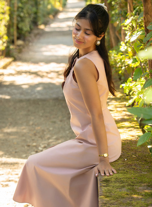 Dark Pink Front Buttoned Sleeveless Dress