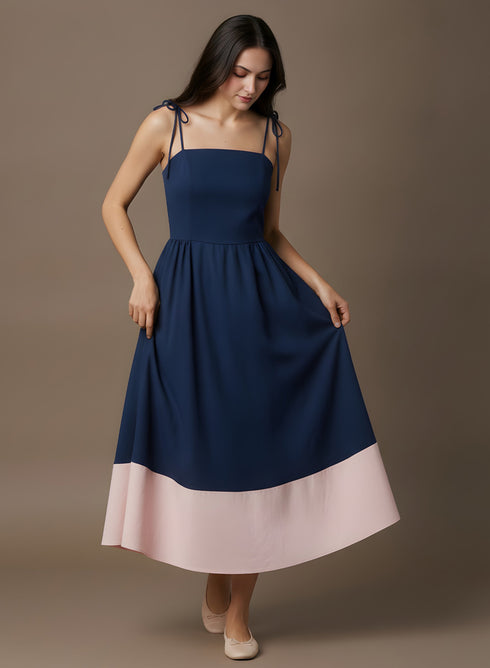 Navy Pink Border Detail Maxi Dress