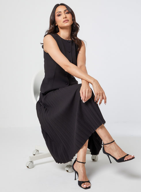 Black Elegant Pleated Formal Skirt