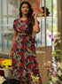 Printed Red Floral Short Sleeve Midi Dress