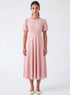 Pink Round Neck Sleeve Detailed Dress