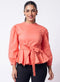 Peach Peplum Waist Tie Top