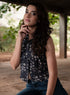 Black Printed Sleeveless Cotton Crop Top