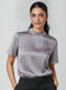 Purple High Neck Flared Satin Top
