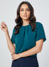 Pleated Short Sleeve Chiffon Green Top