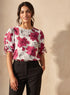 Red Floral Printed Sleeve Gathered Detail Top