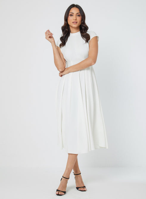 Waist Pleated Collared Elegant Dress