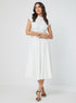 Waist Pleated Collared Elegant Dress