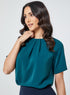 Pleated Short Sleeve Chiffon Green Top