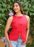 Red Bow Split Cotton Peplum Top