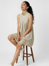 Khaki Green Pleated High Neck Dress