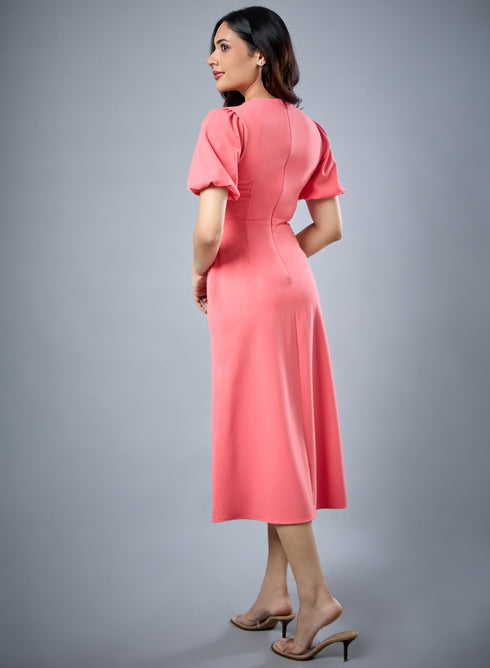 Balloon Sleeve Aline Formal Orange Dress