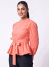 Peach Peplum Waist Tie Top