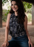 Black Printed Sleeveless Cotton Crop Top