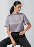 Purple High Neck Flared Satin Top