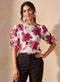 Red Floral Printed Sleeve Gathered Detail Top