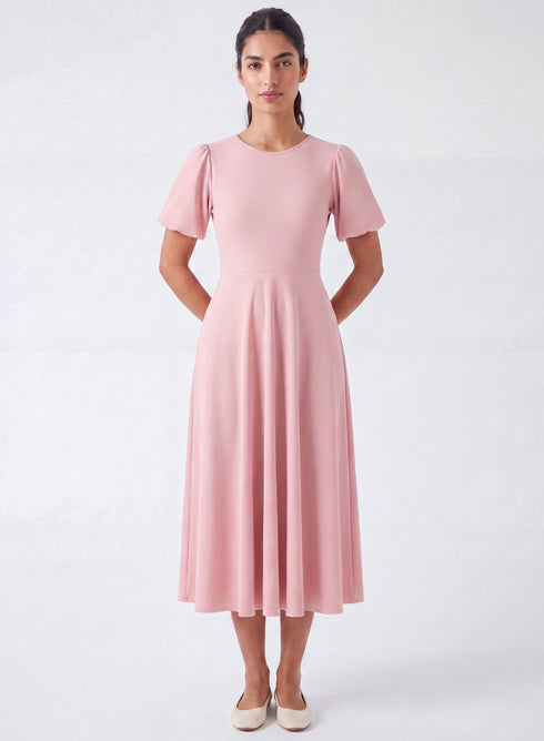 Pink Round Neck Sleeve Detailed Dress
