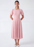 Pink Round Neck Sleeve Detailed Dress