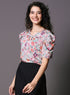 Pink Floral Printed Front Knot Top