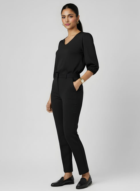 Black V Neck Quarter Sleeve Top