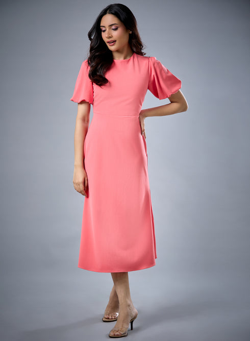 Balloon Sleeve Aline Formal Orange Dress