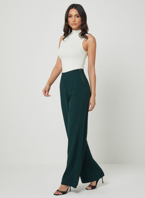Flared Formal High Waist Green Pant