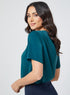 Pleated Short Sleeve Chiffon Green Top