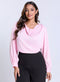 Long Sleeve Cowl Neck Pink Satin Top