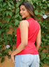 Red Bow Split Cotton Peplum Top