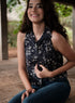 Black Printed Sleeveless Cotton Crop Top