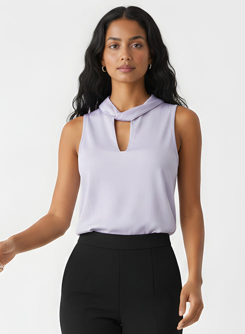 Twisted Neck Sleeveless Lavender Top