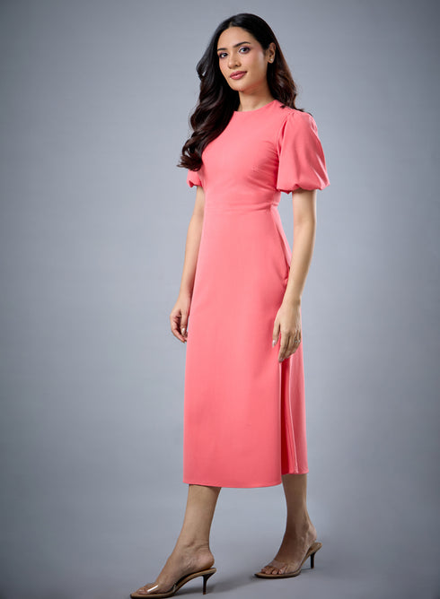 Balloon Sleeve Aline Formal Orange Dress