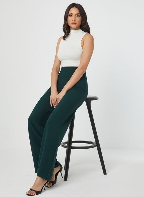 Flared Formal High Waist Green Pant