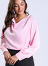 Long Sleeve Cowl Neck Pink Satin Top