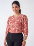 Red Printed Slanted Pleated Top