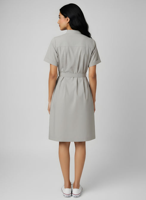 Beige Round Neck Shirt Dress